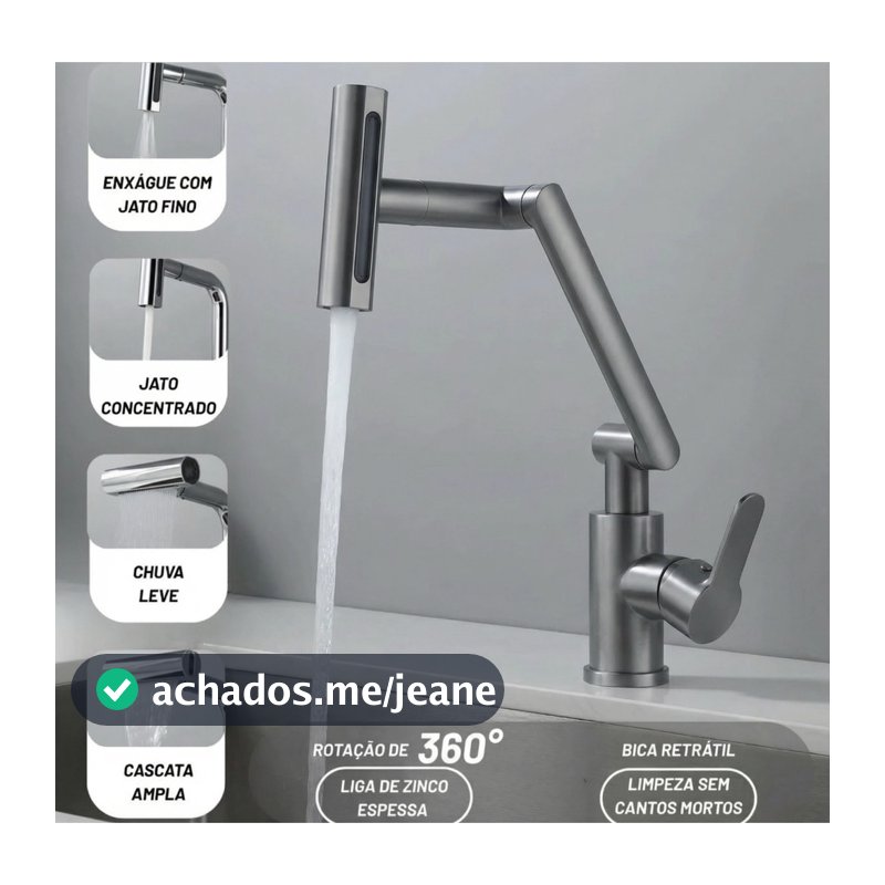 Torneira Gourmet 4 Modo De Jato Arejador Rotação 1080° Para Banheiro Cozinha Pia Mesa Quente Frio