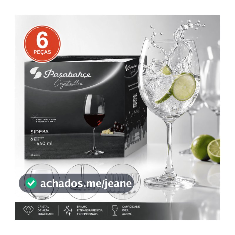 Jogo De Taças Vinho Água Cristal 6 Peças 440ml Sidera Premium