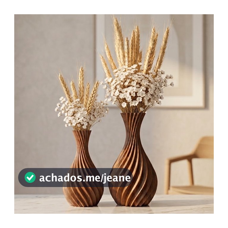 Kit 1 ou 2 Vasos Decorativos Espirais Marrom | Acompanha Flor Sempre Viva e Trigo Seco | Arranjo para Sala e Decoração
