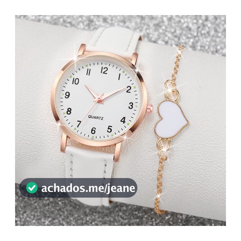 Conjunto Elegante De Relógio Feminino E Pulseira De Coração Com 2 Peças-Quartzo Mostrador Árabe Couro