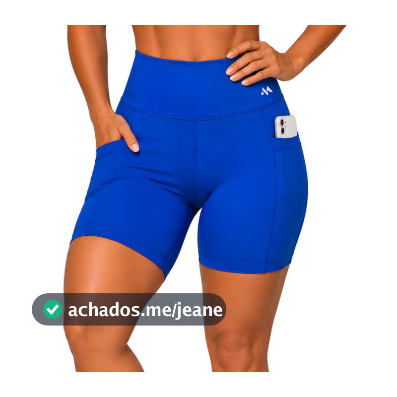 Bermuda Ciclista Feminina com Bolso Cintura Alta Fitness Academia