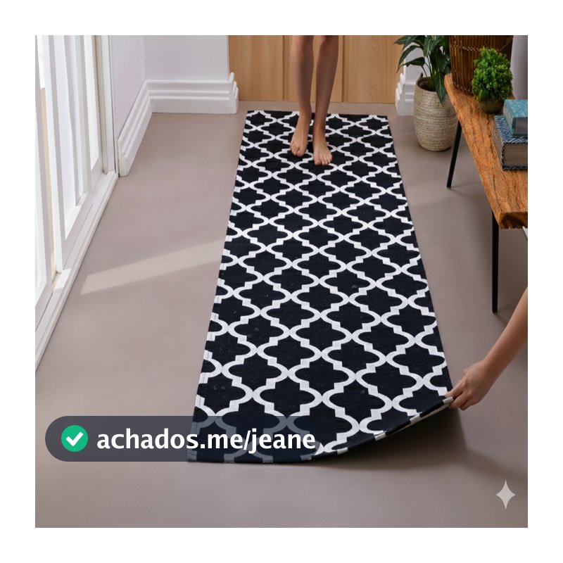 Tapete Passadeira Geométrico Jacquard Antiderrapante 1,40 X 0,50 M