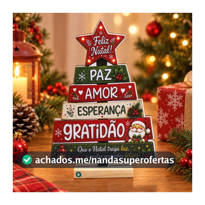 Árvore de Natal MDF Decoração Natalina Mesa Enfeite Decorativo Papai Noel Feliz Natal Base 24x17 cm