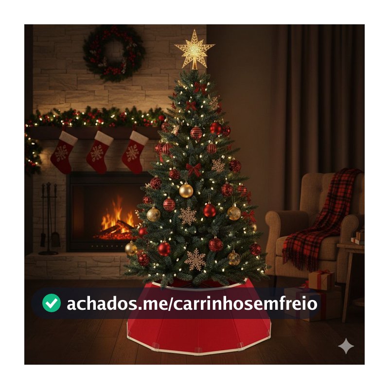 Saia Rígida Vermelha para Árvore de Natal 25x68cm Tecido com Suporte Firme e Fechamento em Velcro