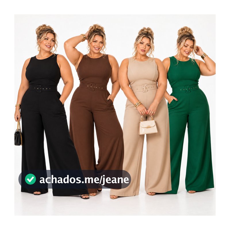 Macacão Plus Size Pantalona Feminino Longo com Cinto ajustavel Festa Social Elegante Alfaiataria G1+