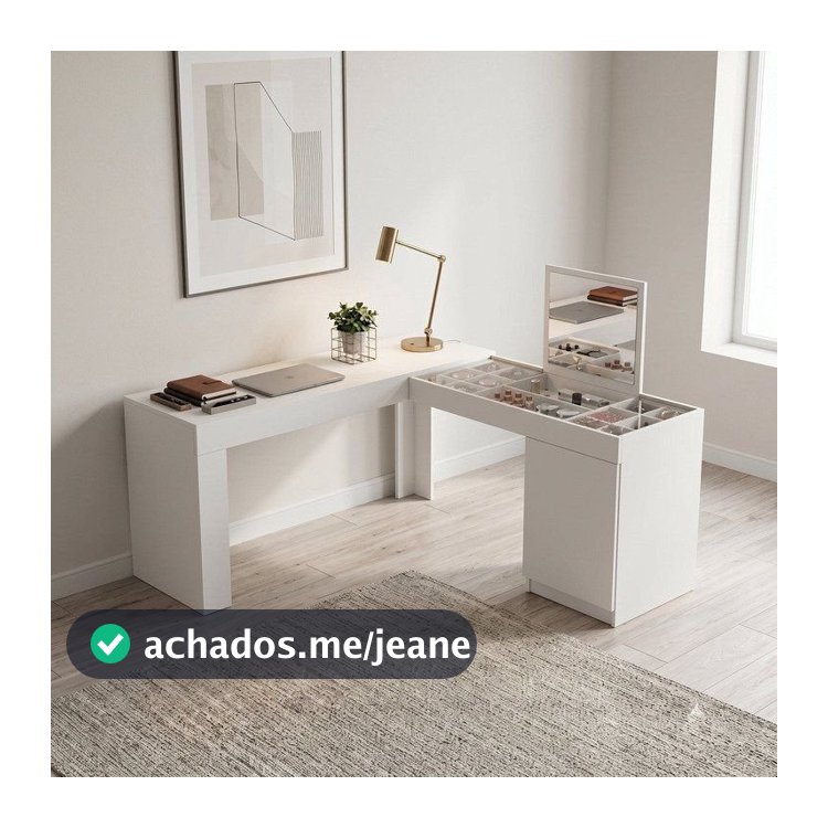 Escrivaninha Mesa Escritório Penteadeira de Canto com Espelho Star 1 Porta 136cm Branca Branco