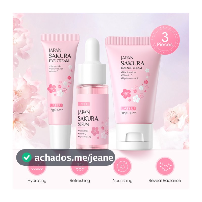 LAIKOU Sakura Facial para Cuidados com a Pele Clareador de Manchas Creme para Apertar Poros Hidratante 3 peças