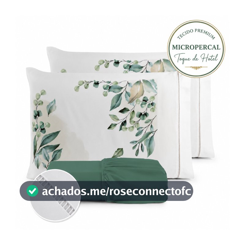 Jogo De Lençol Queen 3 Peças Micropercal Estampado Folhagem Toque Acetinado Com Elástico -CASAL/KING