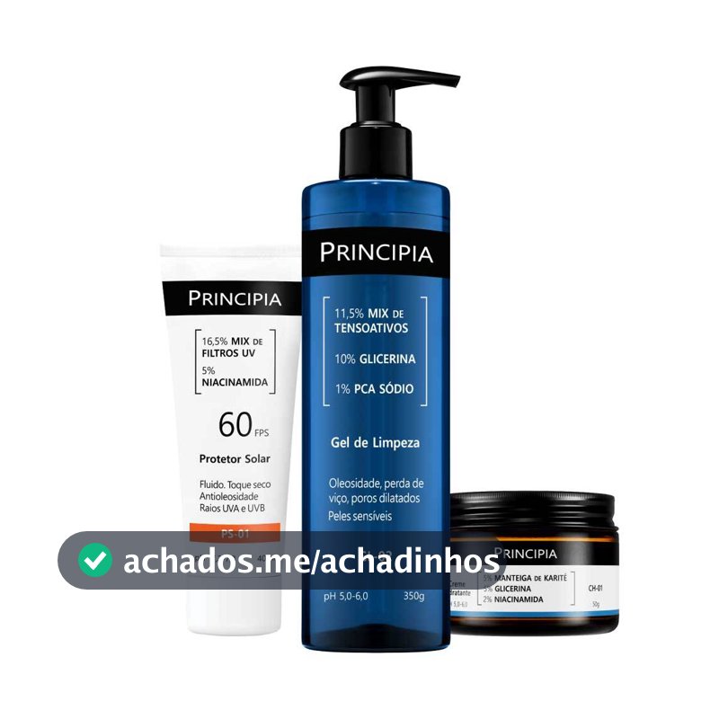 Principia Kit Peles Sensíveis c/ Gel de Limpeza Gl-02 + Creme Hidratante CH-01 + Protetor Solar PS-01 FPS 60