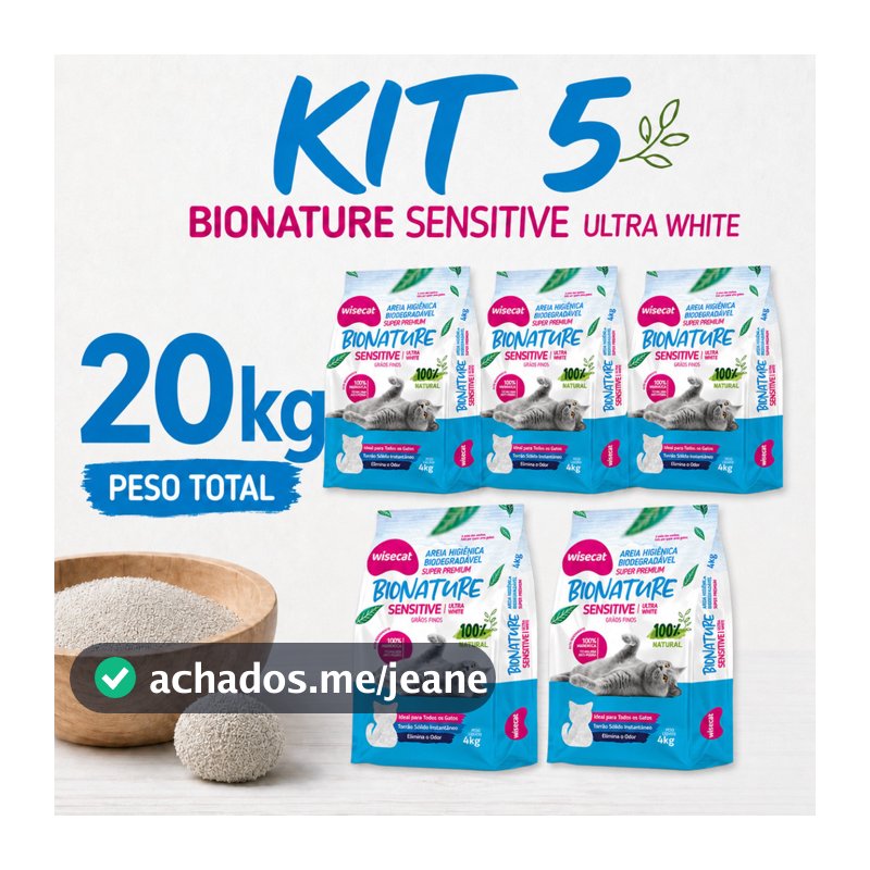 Kit 5 Areia Sanitária De Mandioca Grãos Finos Para Gatos Biodegradável Wisecat 4kg