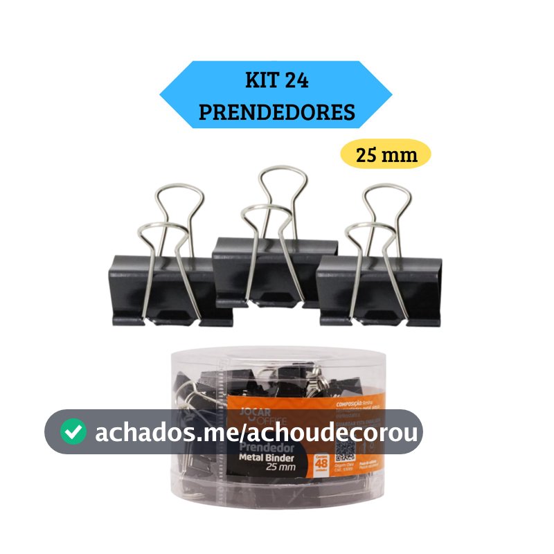 Kit 24 Prendedores Metal Binder Preto 25Mm Jocar Office