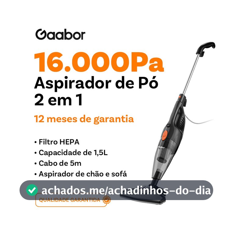 Gaabor Aspirador de pó portátil 2 em 1 com fio e haste de pressão sucção forte de 16000Pa dust off GVCW-M15A