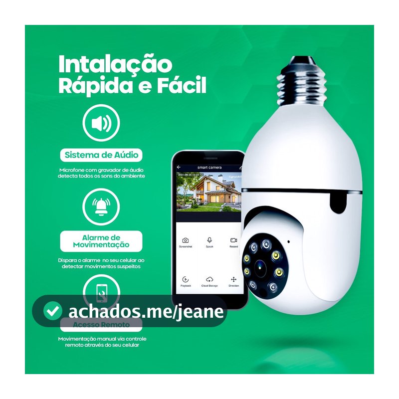Camera Seguranca Prova Dagua Giratoria 360 Ip Inteligente Lampada Panoramica Wifi E Espiã