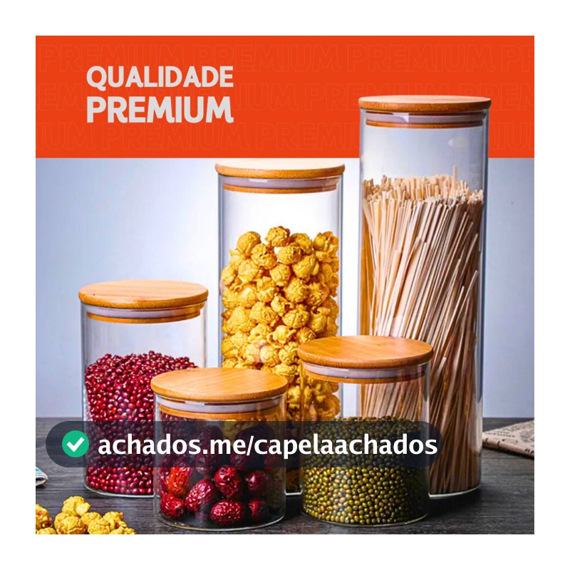 Porta Mantimento  De Vidro Herméticos - Kit Com 5 - Tampa De Bambu - Mazzal