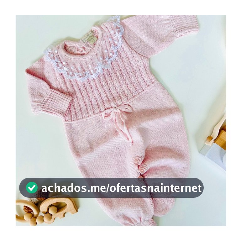 Macacão para Bebê Tricot Roupa Infantil Menina Saída Maternidade Gola Tule Bordado Rendado Rosa
