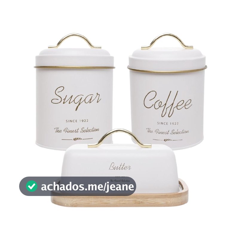 Kit 3 Peças Potes Café Açúcar E Manteigueira Bambu Olina Wolff Organização Cantinho Gourmet