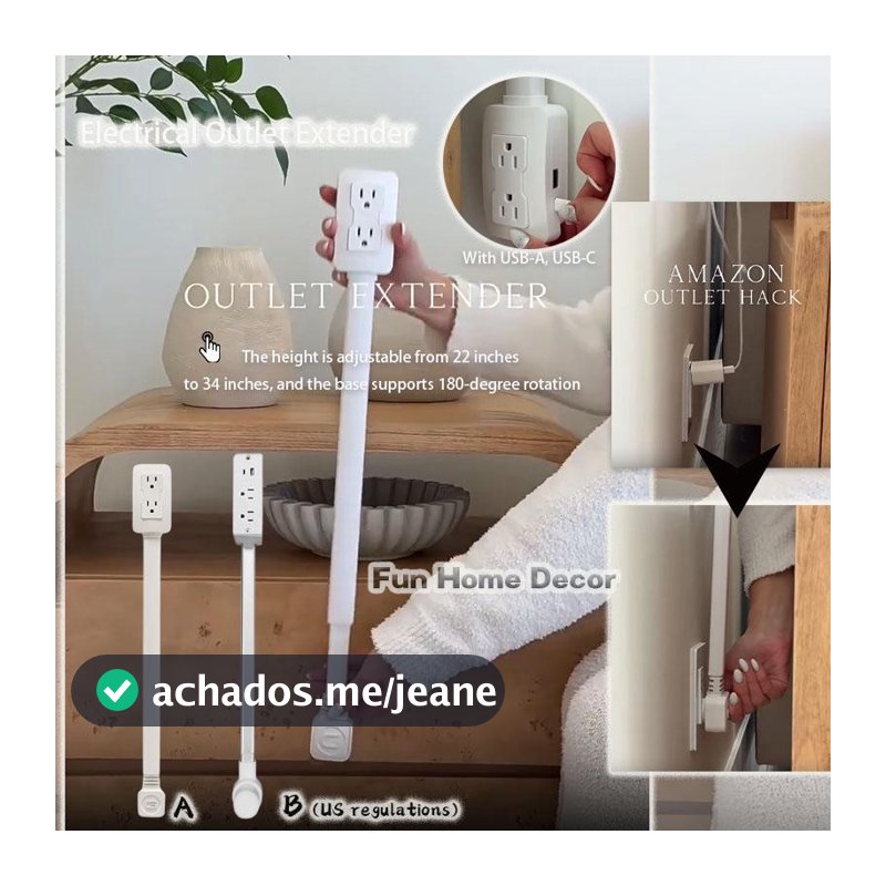 Extensor De Tomada Elétrica , Altura Ajustável , Múltiplas Tomadas , Dispositivo De Carregamento Rotativo cstui3br