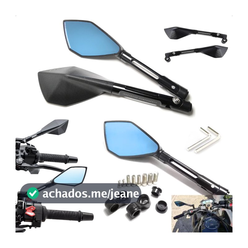 Retrovisor Esportivo Naked Moto Par Alumínio Espelho Azul Antirreflexo Ajustável Rosca M8 M10 Universal
