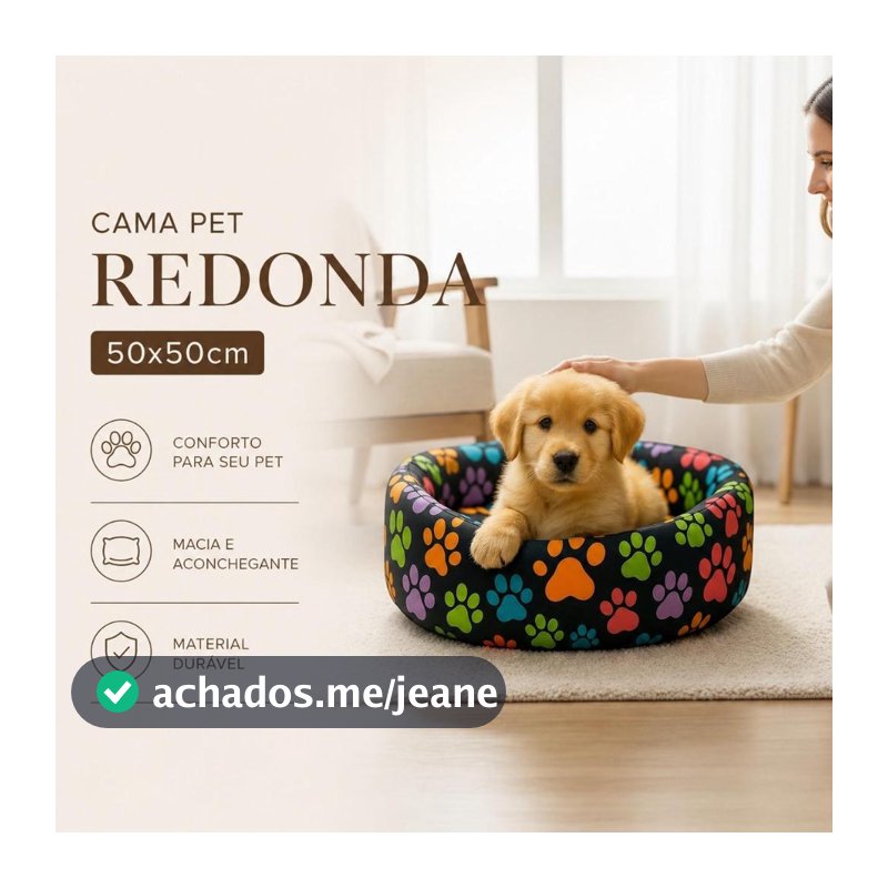 Cama Caminha Pet para Cachorro ou Gato Médio 50cm x 50cm Lavável Redonda