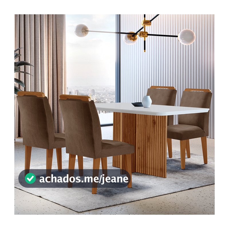 Sala de Jantar Mesa Olímpia 120CM MDF Canto Copo com 4 Cadeiras Athenas Moderna