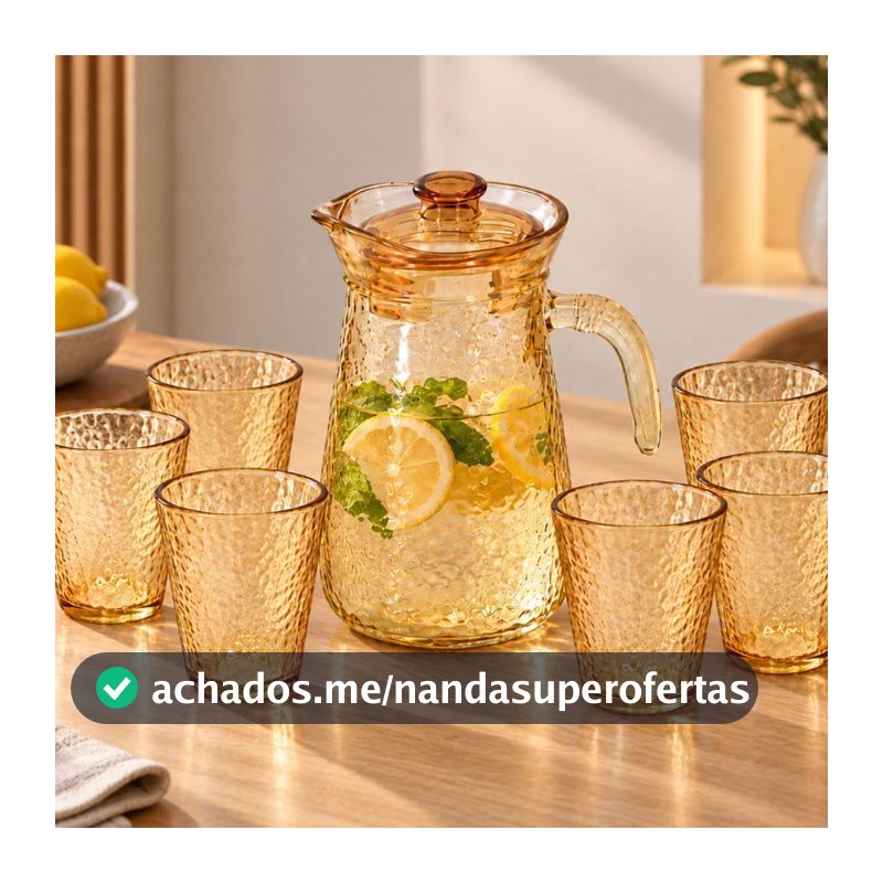 Conjunto de 1 Jarra de Vidro Âmbar com Tampa e 6 Copos 7 Peças Design Sofisticado e Resistente