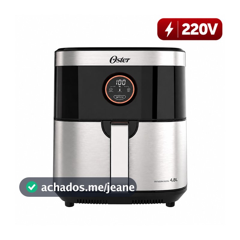 Fritadeira Elétrica Air Fryer Sem Óleo Oster 2 Em 1 Black Inox, 1500W, 4,8L - 220v