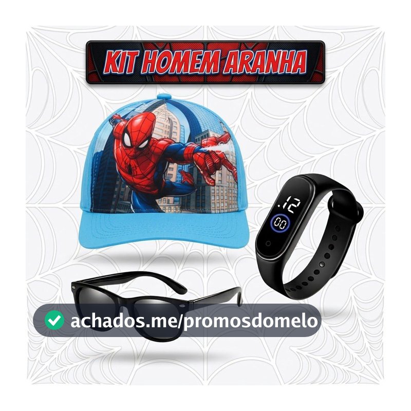 Kit Homem Aranha Boné Óculos + Relógio Resistente à Água Menino Presente Dia das Crianças