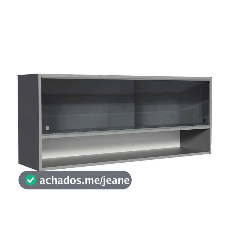 Armário de Cozinha Aéreo 2 Portas de Correr de Vidro Neutral e 1 Nicho Cinza Nice Madesa