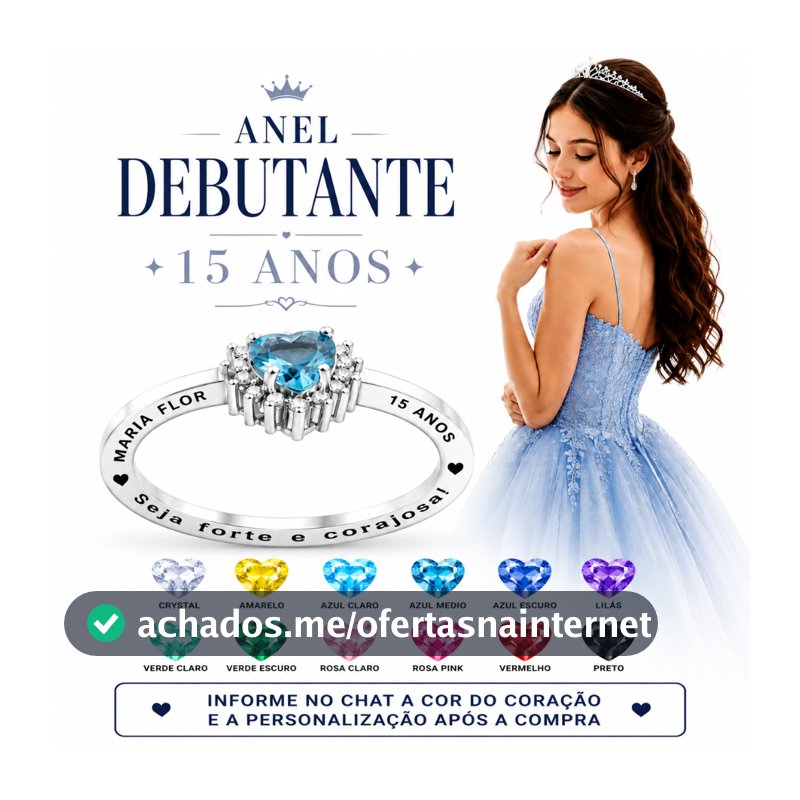 Anel Debutante 15 Anos Prata 925 Personalizado Pedra Coração Anel Princesa Presente Debutante Joia Feminina