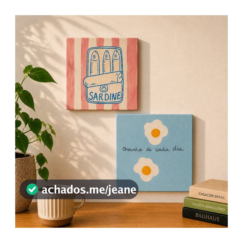 Kit Dupla Azulejos Decorativos Cozinha Ovinho Sardinha 20x20 Decoração Criativa Cantinho do Café Área Gourmet Presente