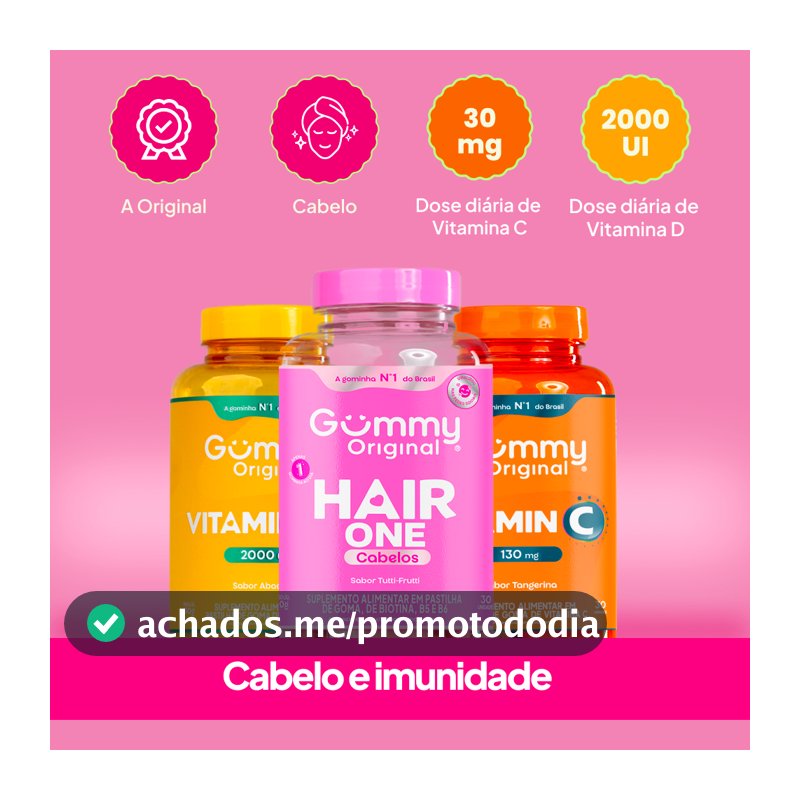 Kit 3 Gummy Original Hair + Vitamina C + D Bem-estar e beleza