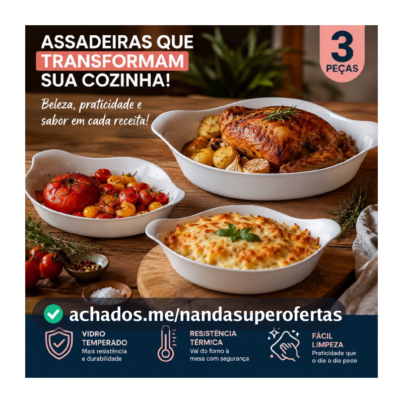 Kit 3 Assadeiras Marinex Opaline Conjunto Oval Branco Jogo de Travessas Vidro Temperado Refratario Forno