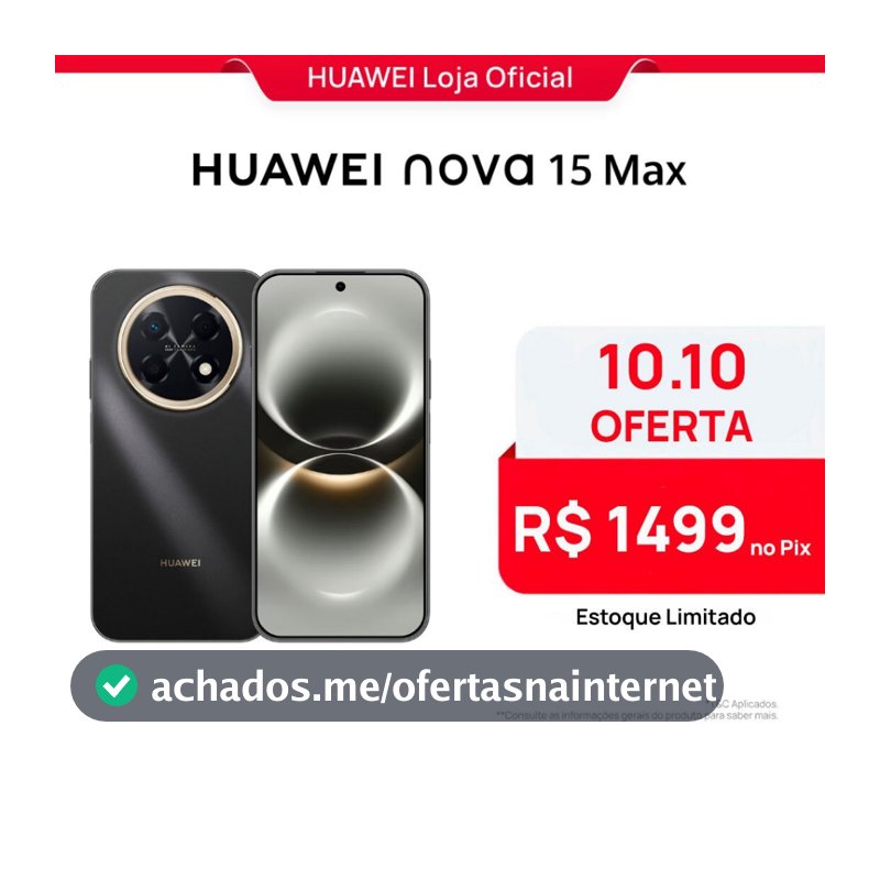 HUAWEI nova 15 Max | Smartphone | 8GB+256GB | Câmera de 50 MP | Bateria de 8.500 mAh