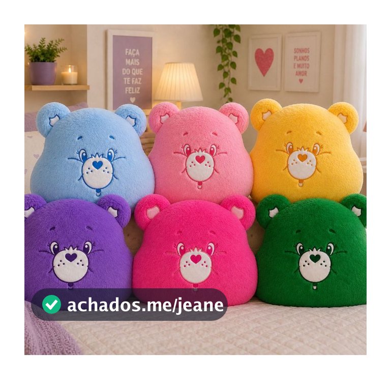Kit 6 Almofadas Ursinhos Carinhosos Pelúcia Macia Decorativas Coloridas Presente Infantil