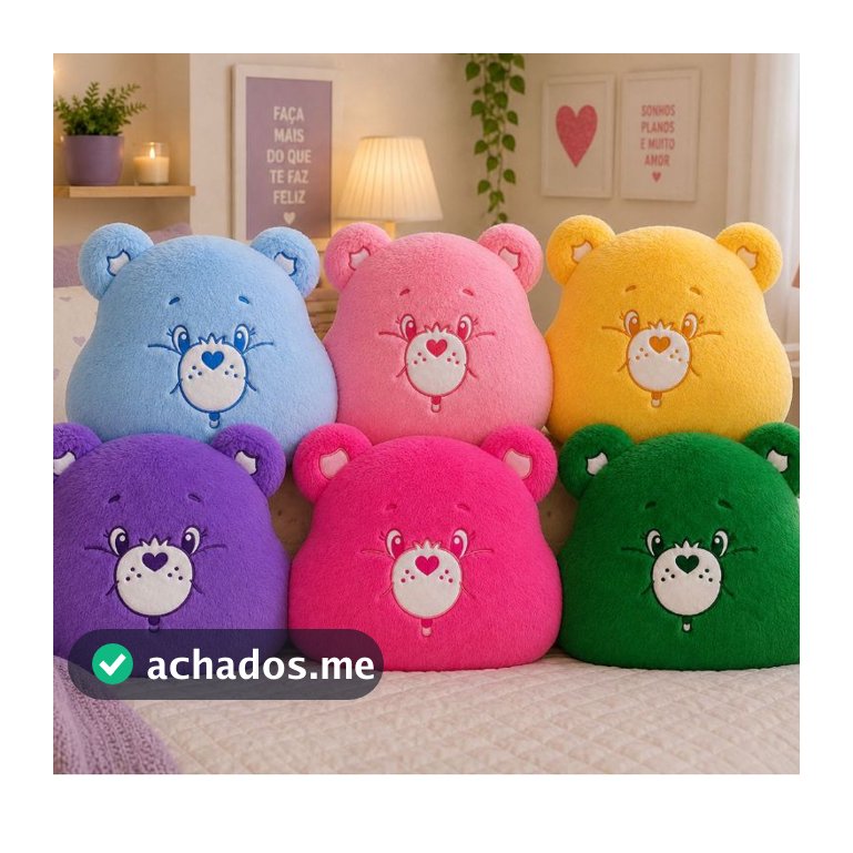 Kit 6 Almofadas Ursinhos Carinhosos Pelúcia Macia Decorativas Coloridas Presente Infantil