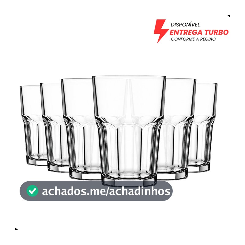 Jogo de 6 Copos De Vidro 350ml - Ideal Para Água, Suco e Drinks