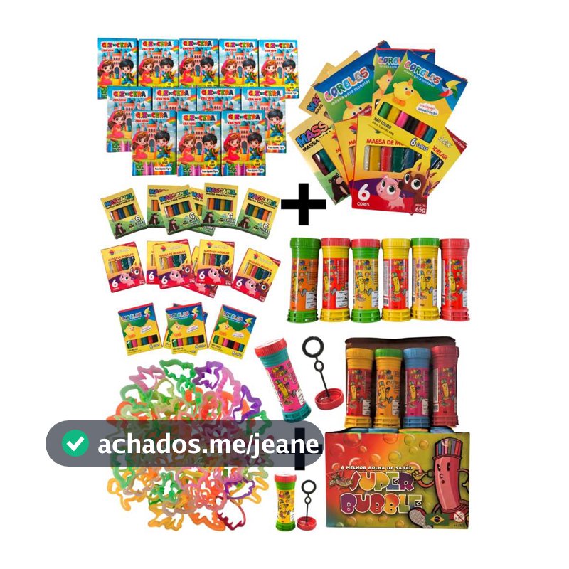 Kit 25 Caixas Massinha de Modelar + 25 Bolha Sabão + 25 Mini Giz + 50 Cortador Kit Festa Aniversario