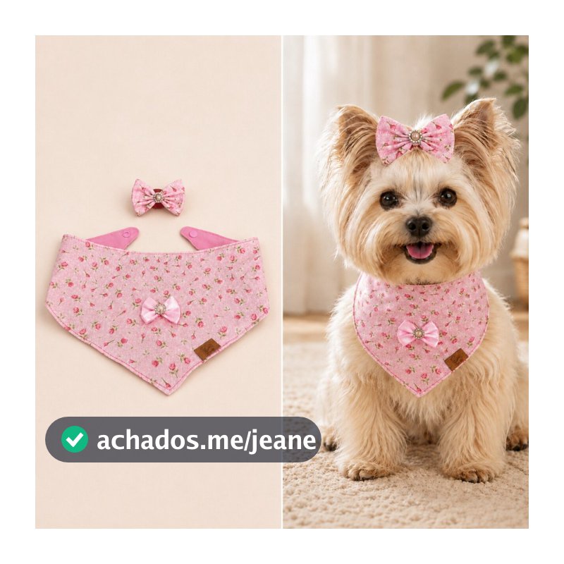 Bandana Pet Doce Encanto Dupla Face + Laço de Cabeça para Cães e Gatos do PP ao GG