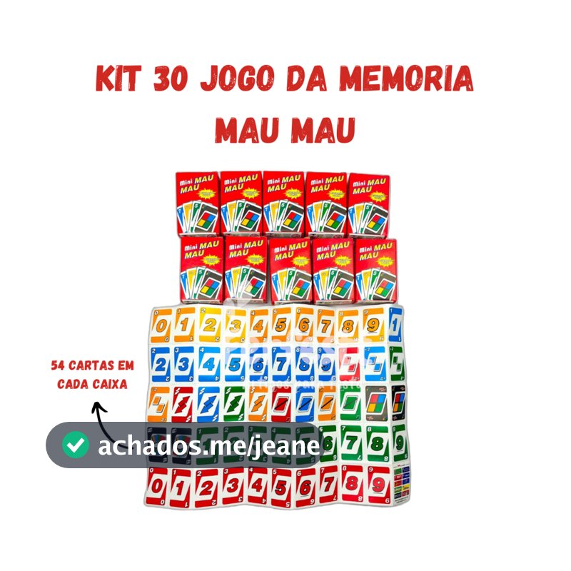 Kit 30 Jogo Mini Mau Mau Infantil p/ Kit Festa Lembrancinha Prenda Infantil Educativo