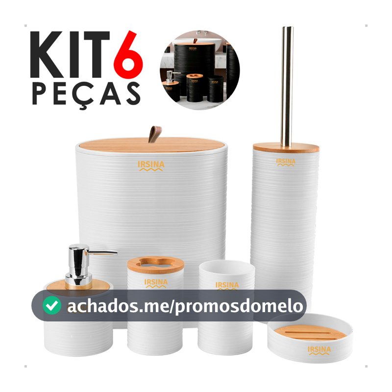 KIT Acessórios de Banheiro Lavabo de Bambu Conjunto Completo Lixeira Saboneteira Escova