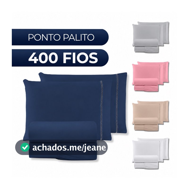 Jogo de Lençol Casal 4 Peças 400 Fios Ponto Palito Cama Box - SOLTEIRO - QUEEN