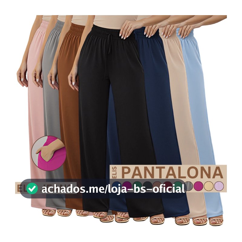 Calça Pantalona Feminina Cintura Alta  Com Bolso Tecido Duna