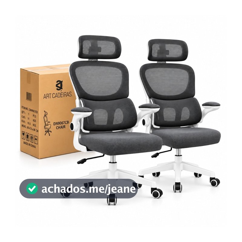 Kit com 2 Cadeiras Ergonômica Presidente Com Apoio Lombar Ajustável E Encosto Em Malha Respirável