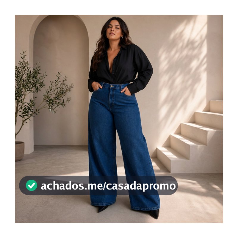 Calça Jeans Wide Leg Pantalona Plus Size 44 Ao 66