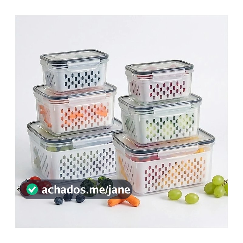 Kit Potes Herméticos Organizador de Geladeira Legumes Frutas Com Cesto Removível