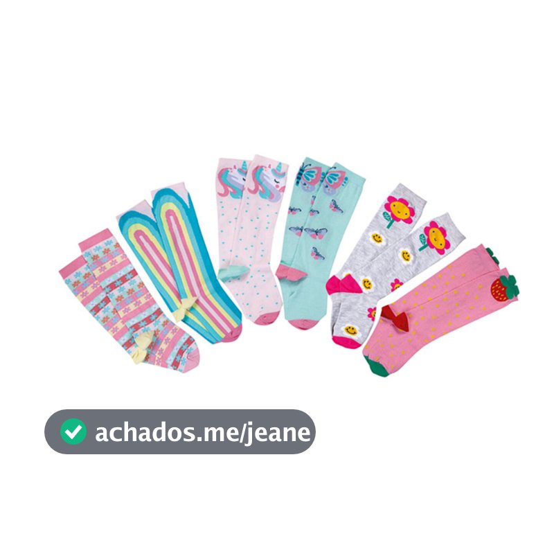 Kit de 6 meias para galochas com estampas sortidas para meninas
