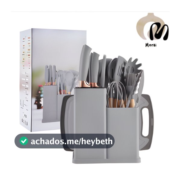 Kit Utensílios de Cozinha 12/19 Peças • Silicone com Cabo de Madeira • Completo e Resistente