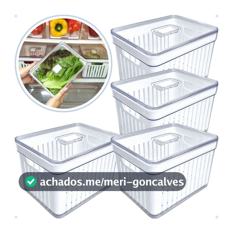 Kits Organizadores De Geladeira Clear Com Tampa E Cesto Drenagem