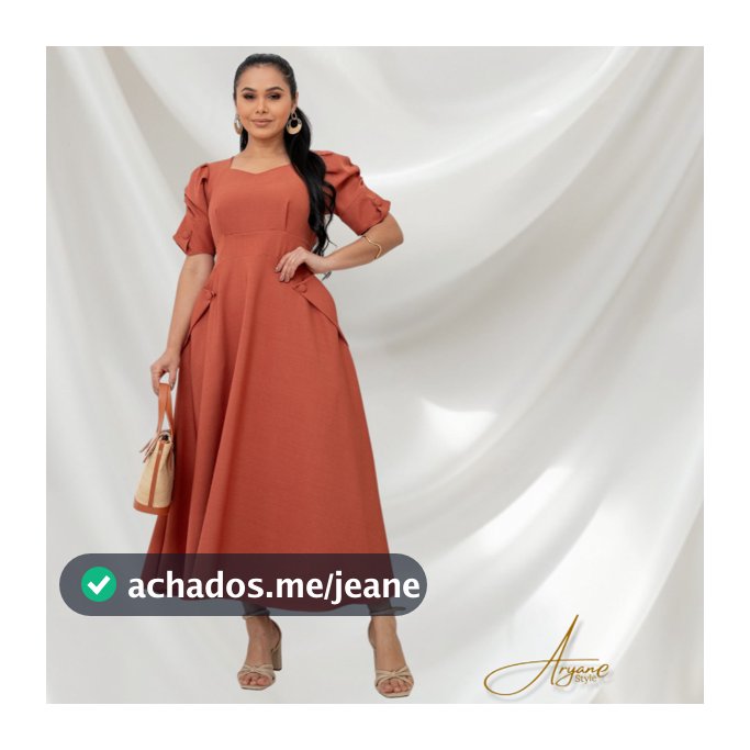 Vestido Midi Feminino Moda Evangélica Plus Size Alfaiataria Forrado Gola Princesa Manga Bufante com Bolso M ao 50
