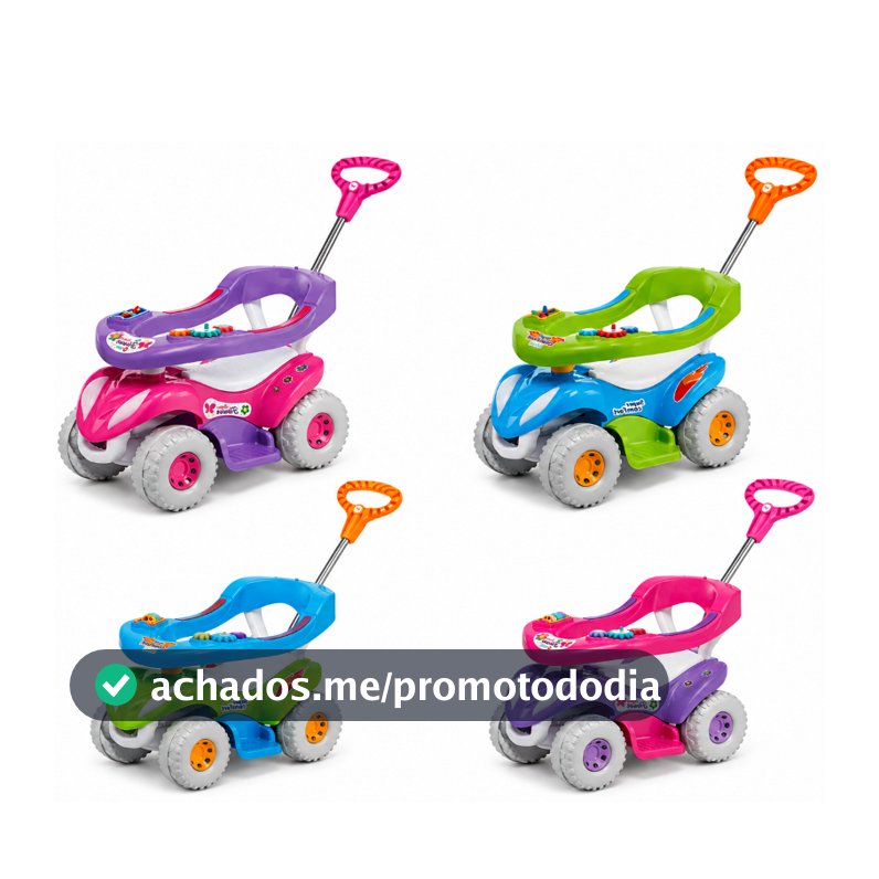 Carrinho de Passeio Quadriciclo Infantil Calesita Super comfort Flower C/ Empurrador 2 em 1